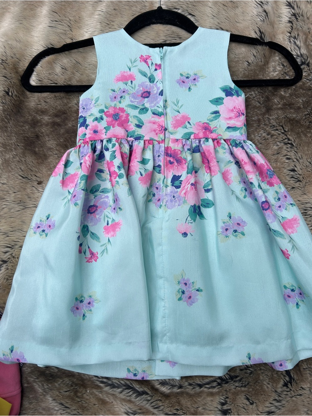 Rare Editions Mint Green Floral Party Dress with Pink and Purple Blooms